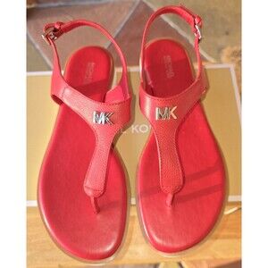 Michael Kors Women's Red Flat Thong Leather Sandals Size 9.5 Authentic NEW